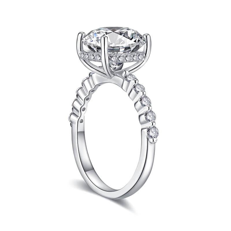 4CT Elongated Cushion Moissanite Hidden Halo Bead Engagement Ring - Image 2