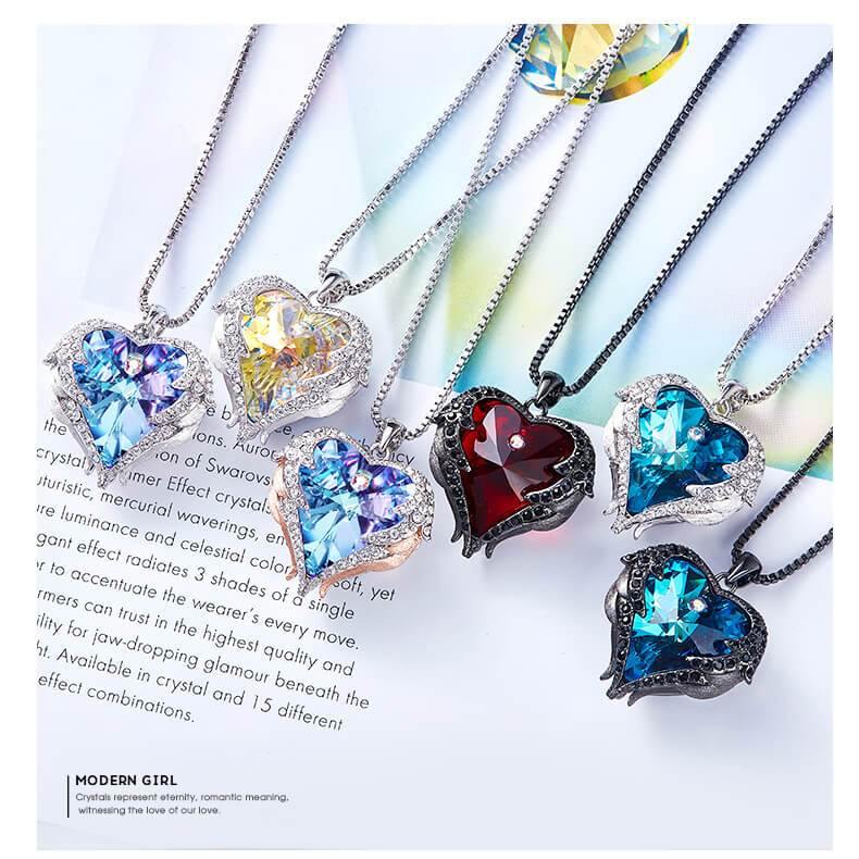 Angel Wings Heart Crystal Halo Necklace - Image 6