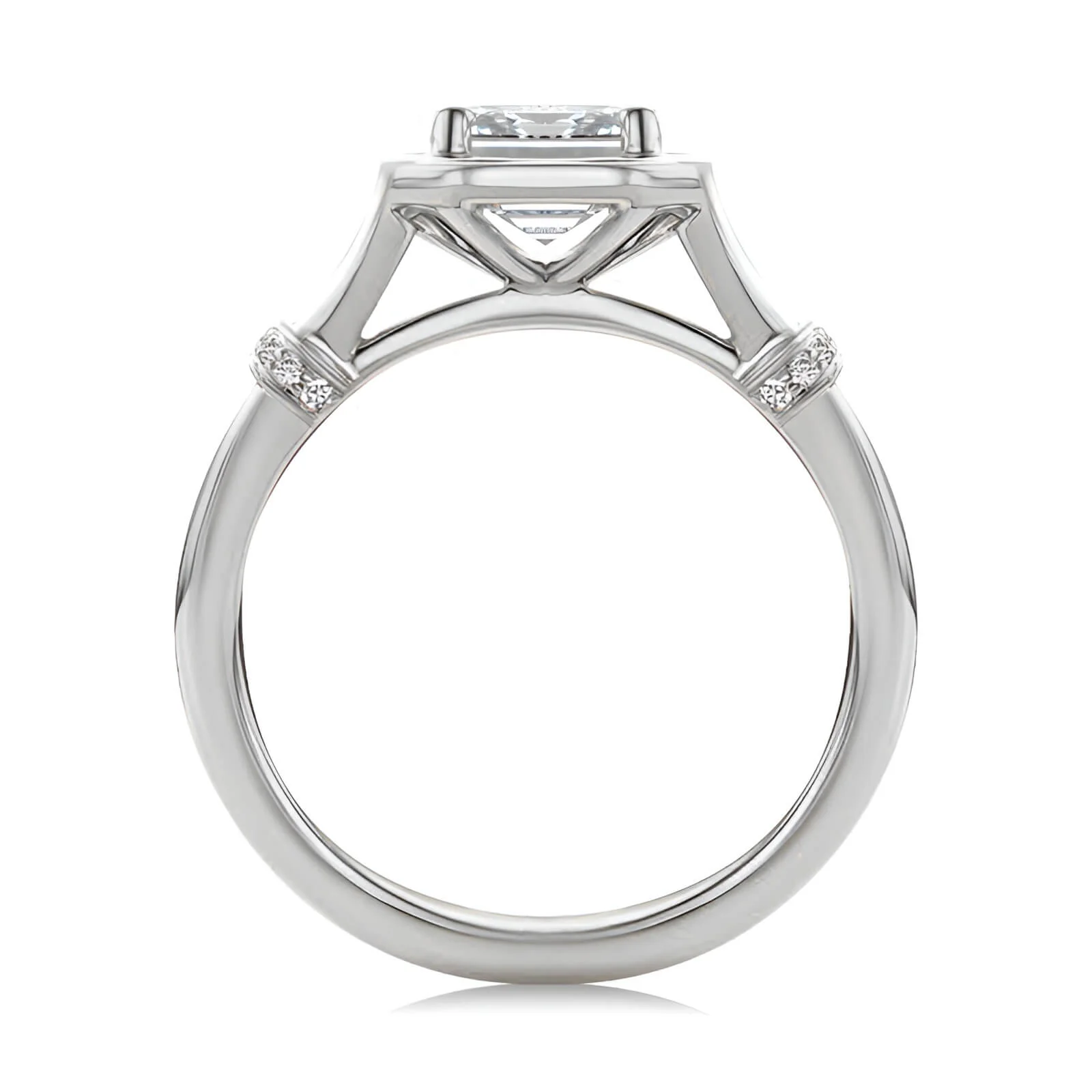 Architectural Emerald Cut Moissanite Split Shank Engagement Ring - Image 3