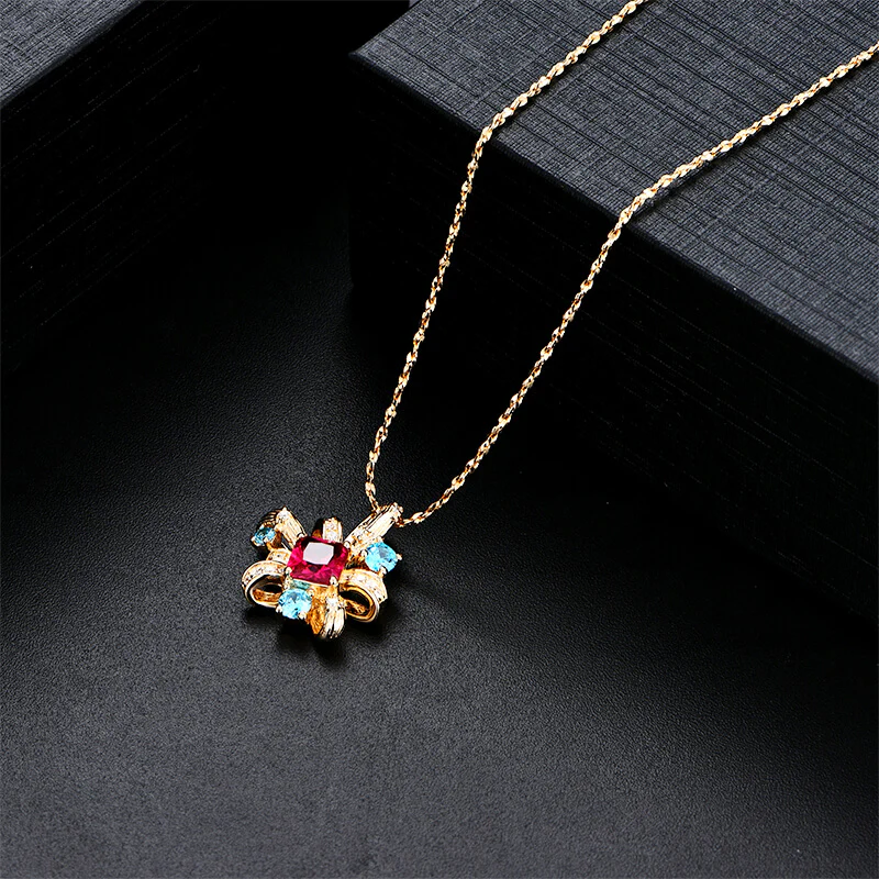 Art Deco Asscher Ruby Side Stone Necklace In Sterling Silver - Image 2