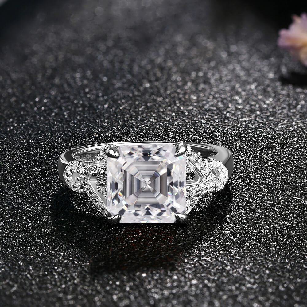 Asscher Cut Moissanite Side Stone Engagement Ring - Image 3