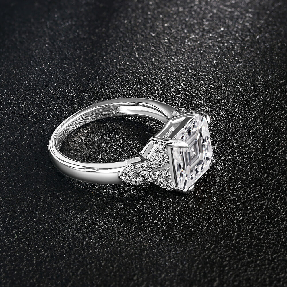 Asscher Cut Moissanite Side Stone Engagement Ring - Image 4