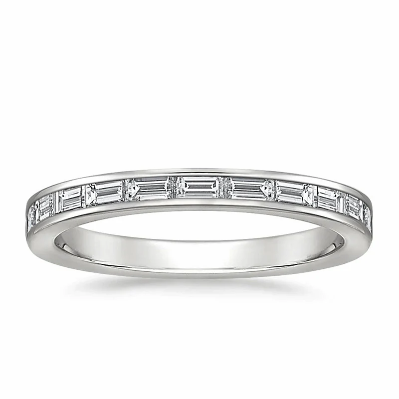 Baguette Moissanite Channel Set Half Eternity Wedding Band Stackable Ring - Image 2