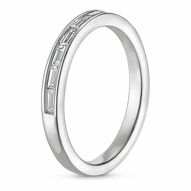Baguette Moissanite Channel Set Half Eternity Wedding Band Stackable Ring - Image 3