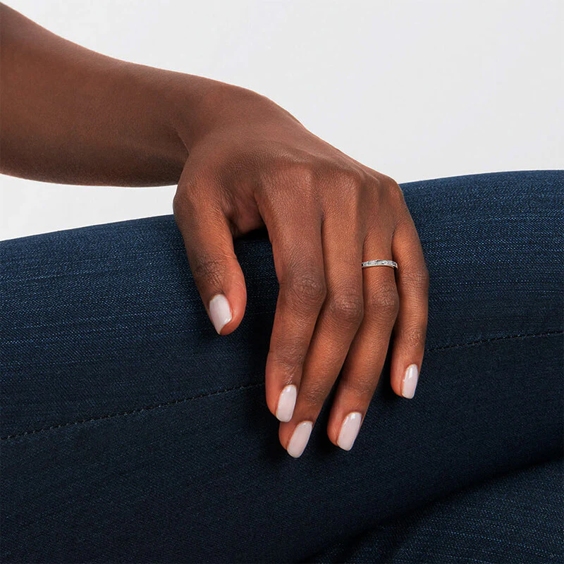 Baguette Moissanite Channel Set Half Eternity Wedding Band Stackable Ring - Image 4