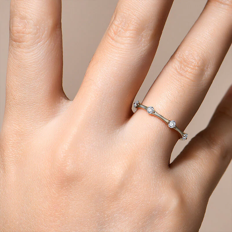 Bamboo Moissanite Evenly Spaced Stackable Wedding Band Ring - Image 5