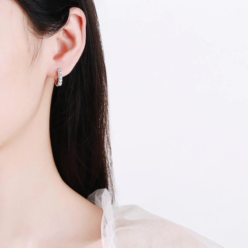 Bezel Princess Cut Moissanite Hoop Earrings In Sterling Silver - Image 5