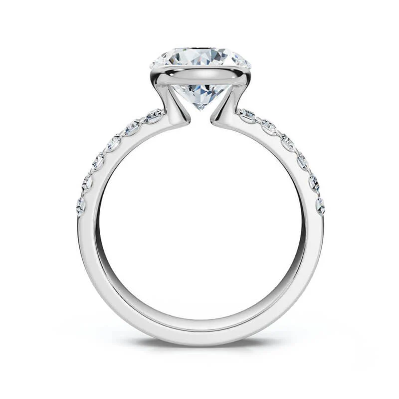 Bezel Round Moissanite Baguette Accents Engagement Ring - Image 4