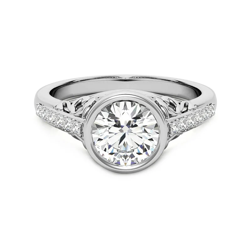 Bezel Set Round Moissanite Pave Engagement Ring