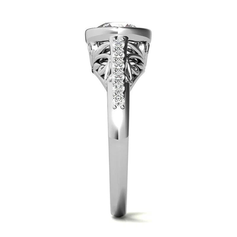 Bezel Set Round Moissanite Pave Engagement Ring - Image 3