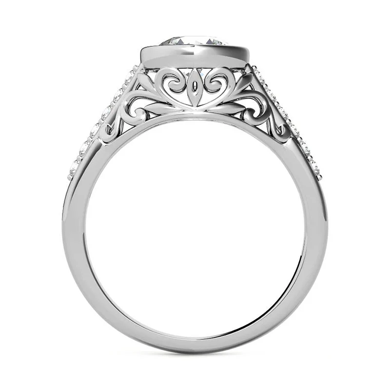 Bezel Set Round Moissanite Pave Engagement Ring - Image 4