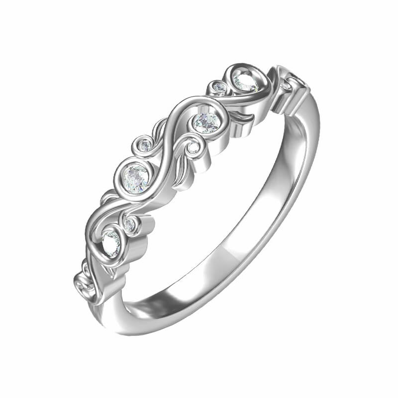 Bezel Set Round Moissanite Scroll Accents Wedding Band Ring In Sterling Silver - Image 2