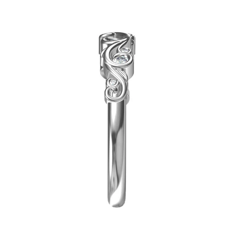 Bezel Set Round Moissanite Scroll Accents Wedding Band Ring In Sterling Silver - Image 4