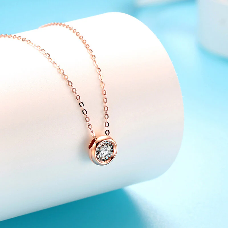 Bezel Solitaire Round Moissanite Necklace Pendant - Image 4