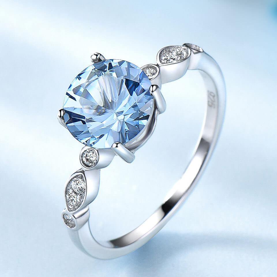Round Birthstone Four Prong Side Stone Sterling Silver Ring - Image 11