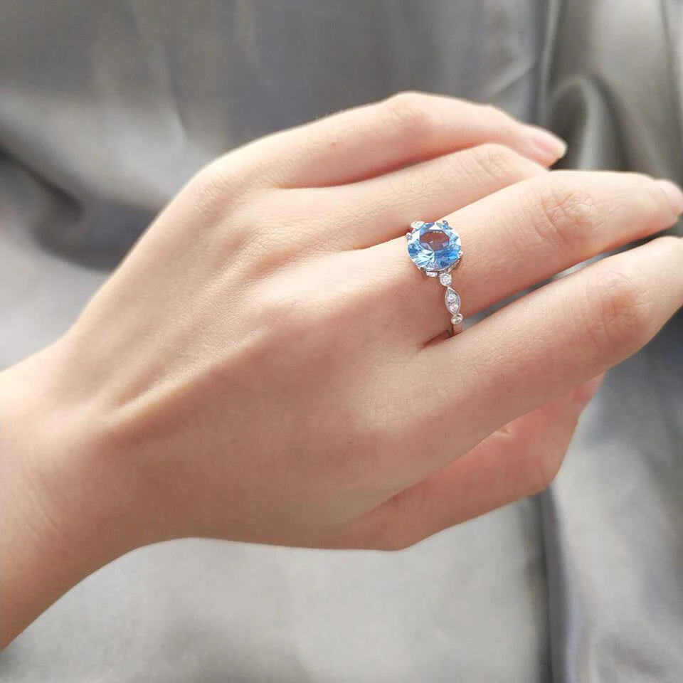 Round Birthstone Four Prong Side Stone Sterling Silver Ring - Image 12