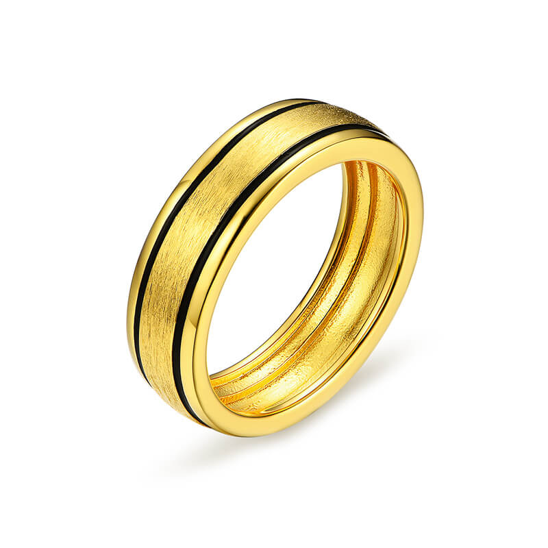 Black Enamel Matte Brush Wedding Band Ring - Image 3
