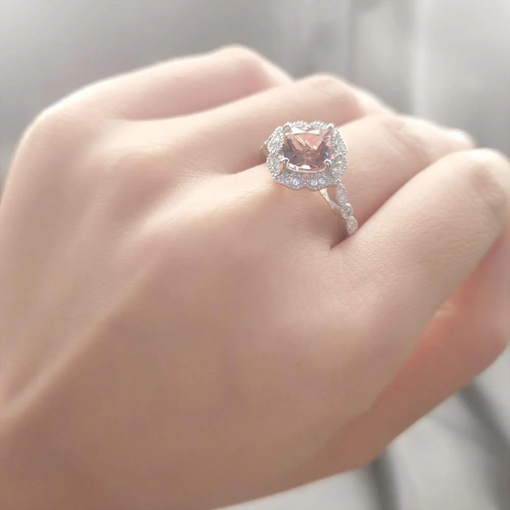 Blooming Flower Morganite Birthstone Sterling Silver Ring - Image 7