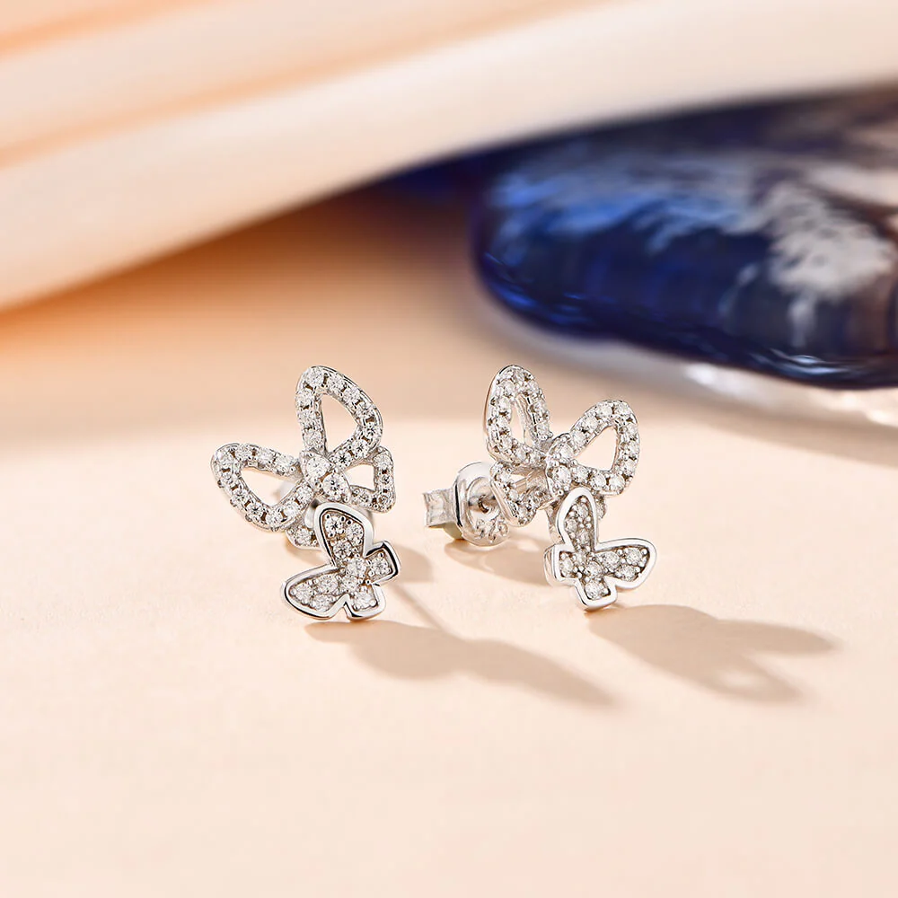 Butterfly Suit Moissanite Pave Stud Earrings In Sterling Silver - Image 5