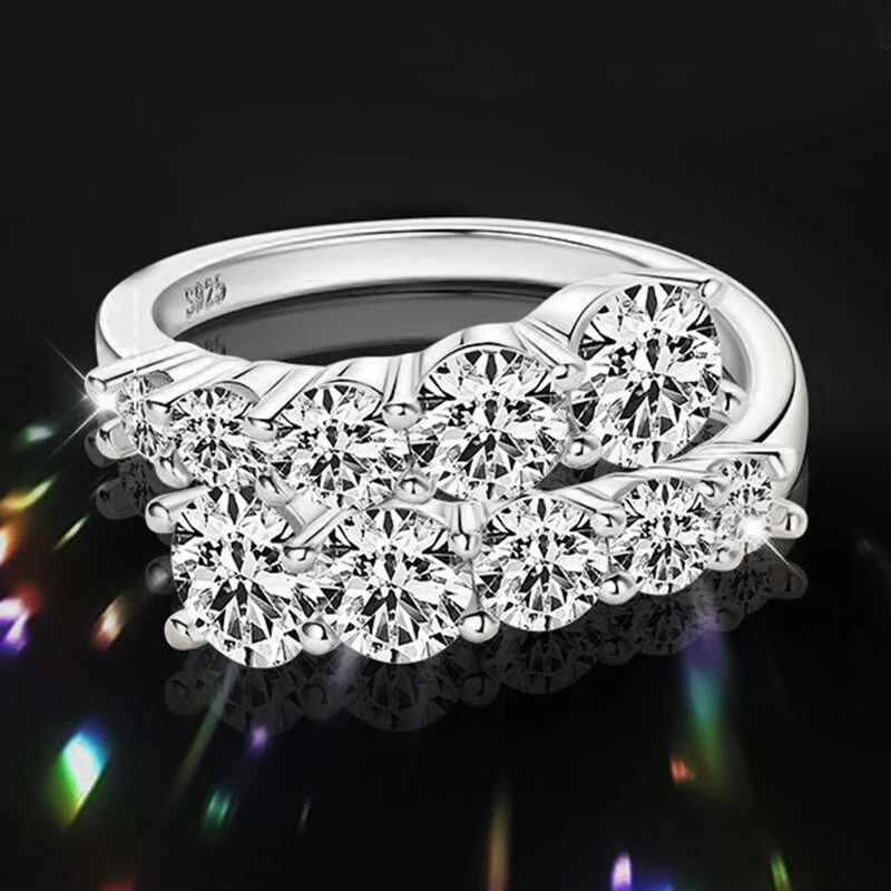 Bypass Graduated Moissanite Half Eternity Wedding Band Ring - Image 3