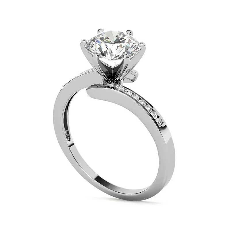 Bypass Round Moissanite Channel-Set Side Stones Engagement Ring - Image 2
