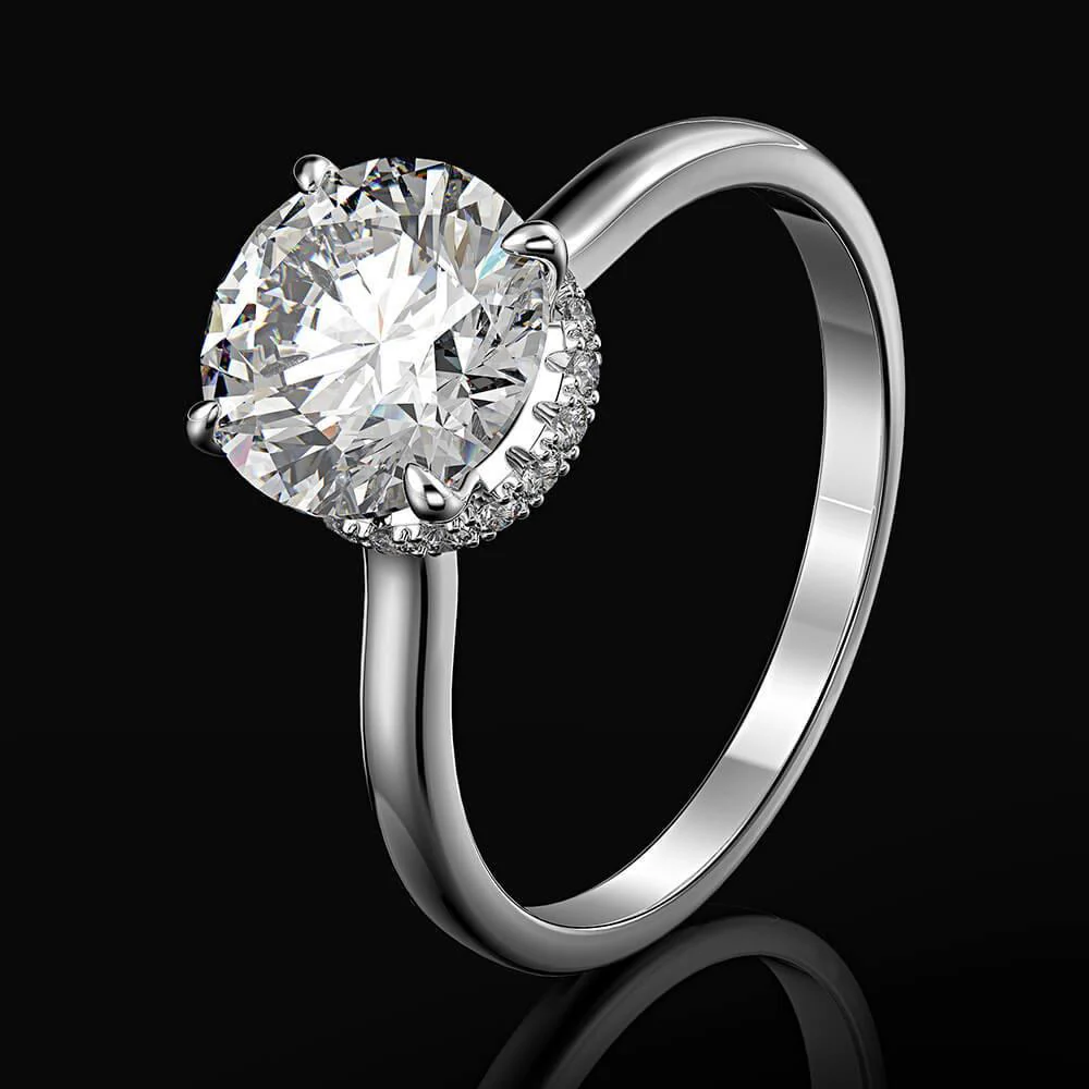 Hidden Halo Round White Sapphire Four Prong Sterling Silver Ring - Image 5