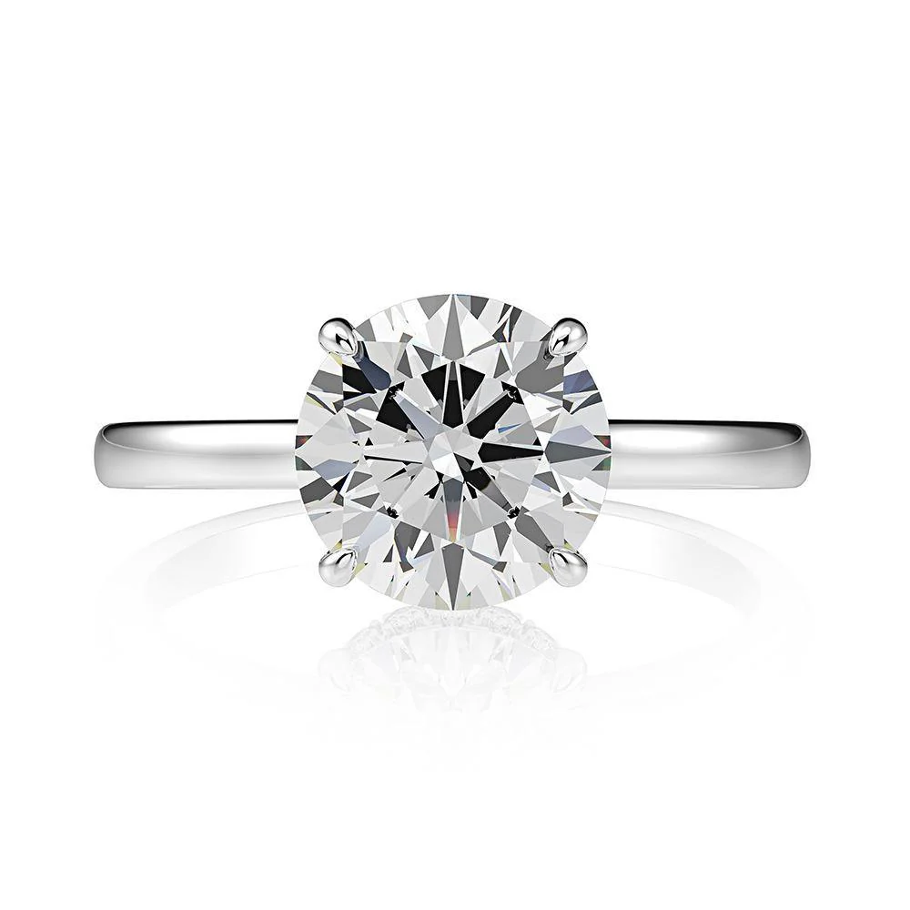 Hidden Halo Round White Sapphire Four Prong Sterling Silver Ring - Image 7