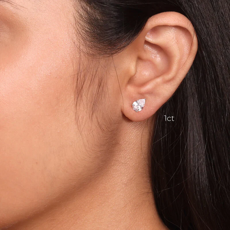 Classic Solitaire Pear Cut Moissanite Stud Earrings - Image 4