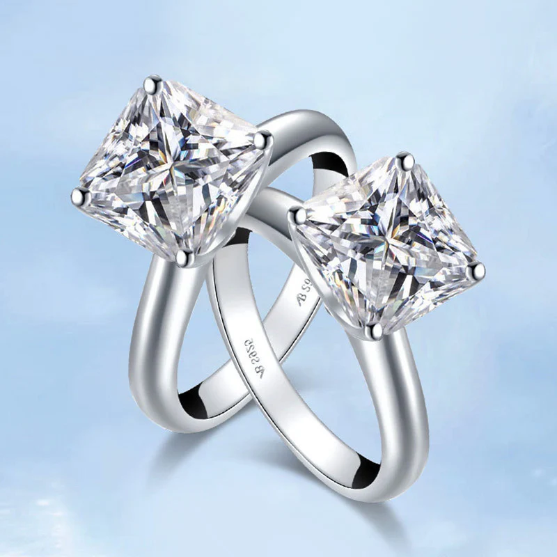 Classic Solitaire Princess Cut sona diamond sterling silver ring - Image 3