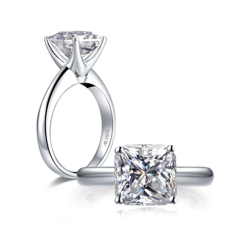 Classic Solitaire Princess Cut sona diamond sterling silver ring - Image 4