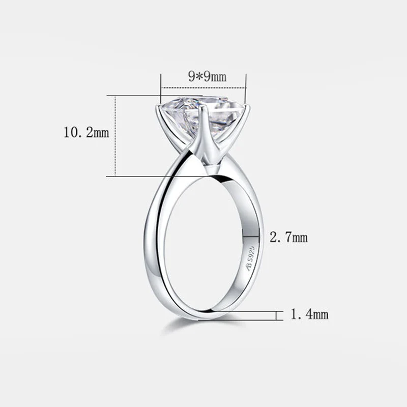 Classic Solitaire Princess Cut sona diamond sterling silver ring - Image 9
