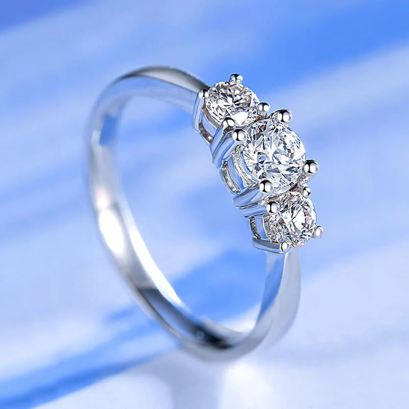 Classic Three Stone Round Cut Moissanite Engagement Ring - Image 3