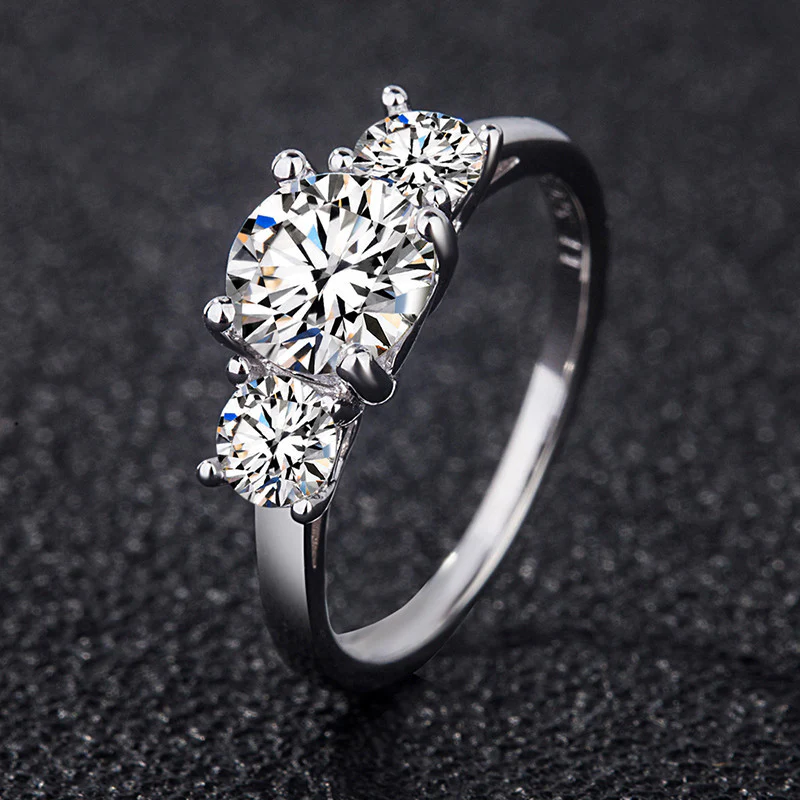 Classic Three Stone Round Cut Moissanite Engagement Ring - Image 6