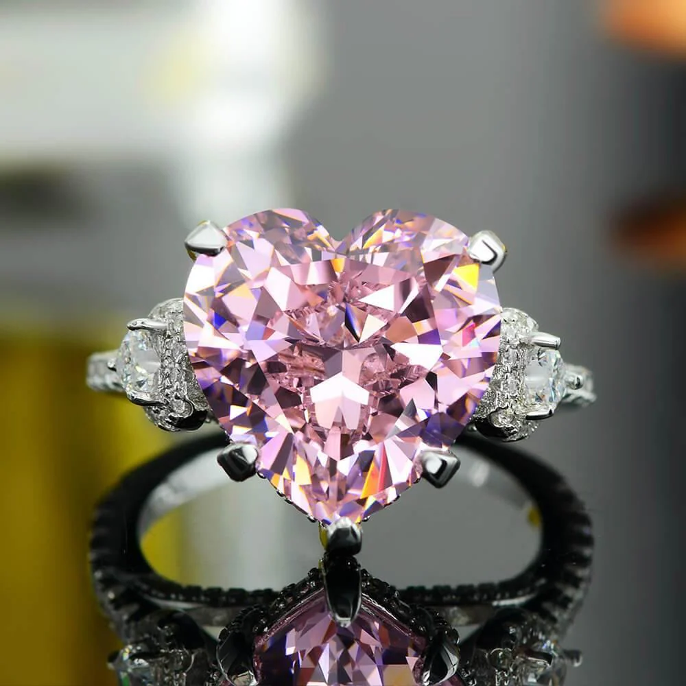 Pink Heart-Shaped Gemstone Pave Sterling Silver Engagement Ring - Image 6