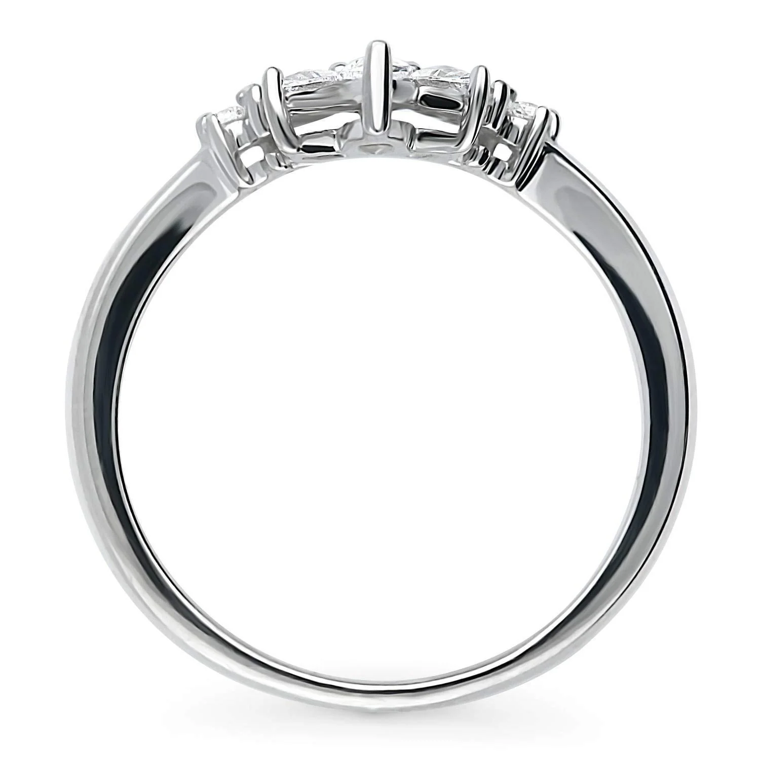 Curved With Marquise Accents Moissanite Wedding Band Ring In Sterling Silver - Image 4