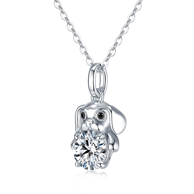 Cute Dog Holding Moissanite Necklace In Sterling Silver - Image 2