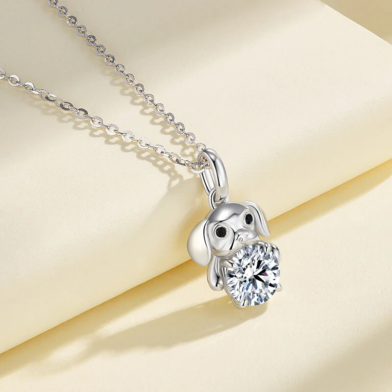 Cute Dog Holding Moissanite Necklace In Sterling Silver - Image 3