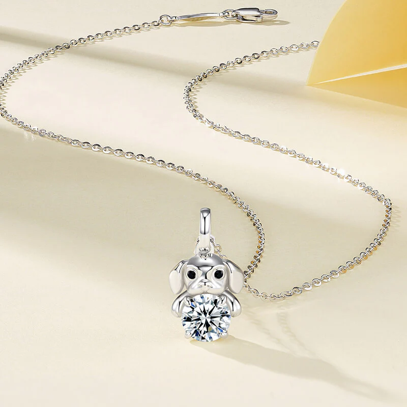 Cute Dog Holding Moissanite Necklace In Sterling Silver - Image 4