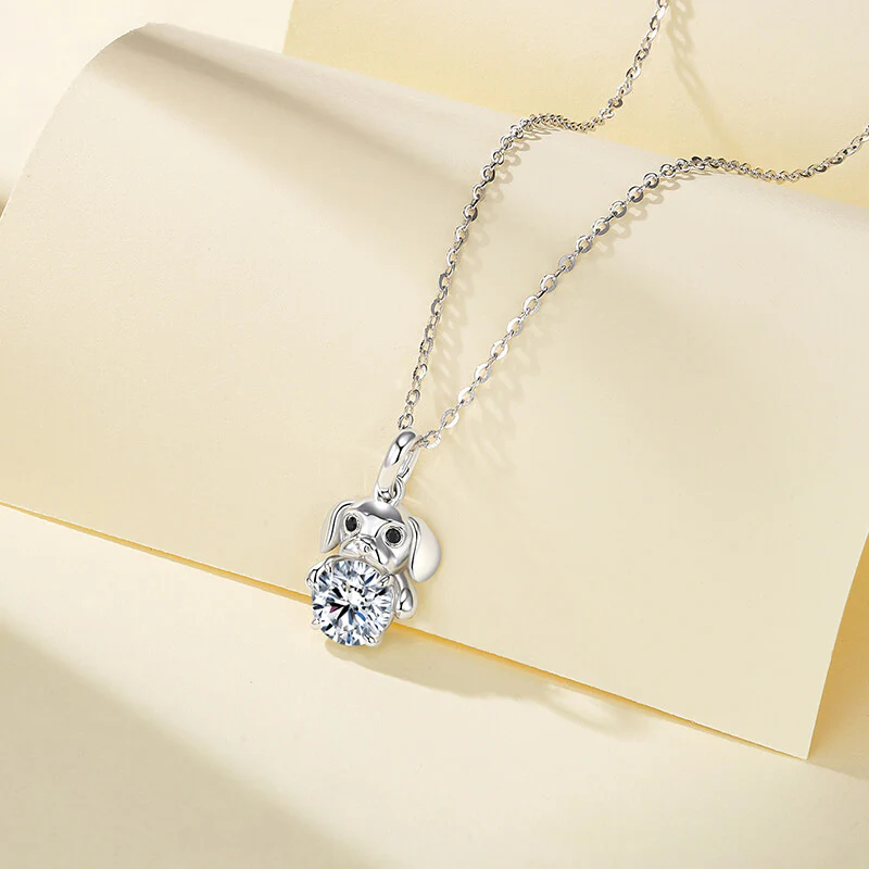 Cute Dog Holding Moissanite Necklace In Sterling Silver - Image 5