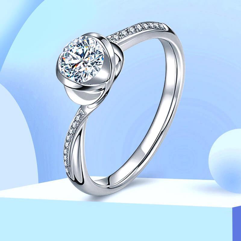 Floral Swirl Round Moissanite Pave Gold Engagement Ring - Image 7