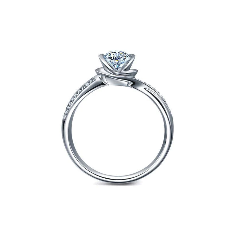 Floral Swirl Round Moissanite Pave Gold Engagement Ring - Image 9