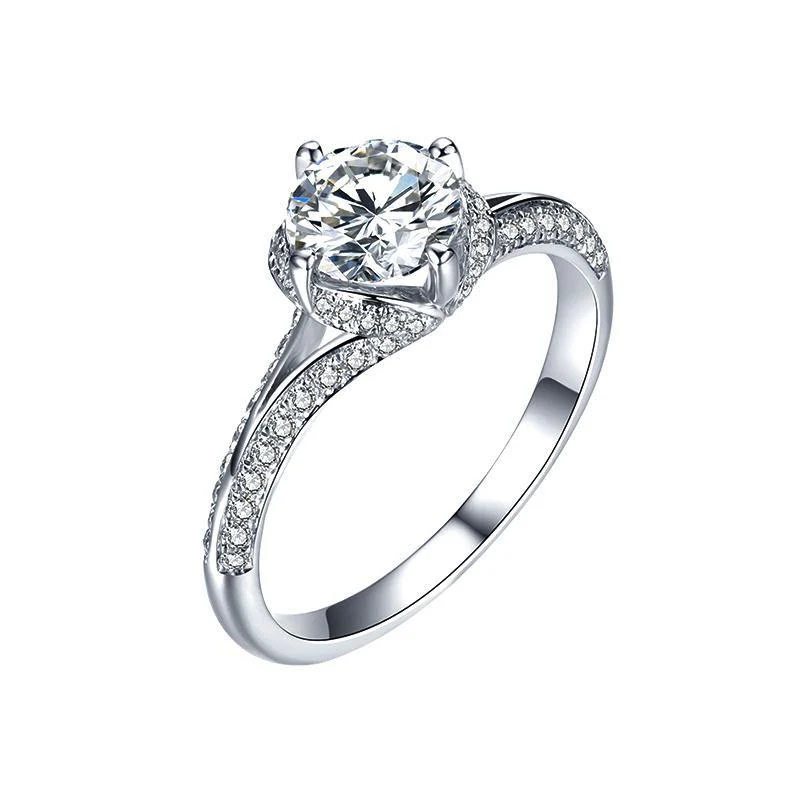 D-VVS1 Round Moissanite Flower Bud Pave Gold Engagement Ring - Image 3