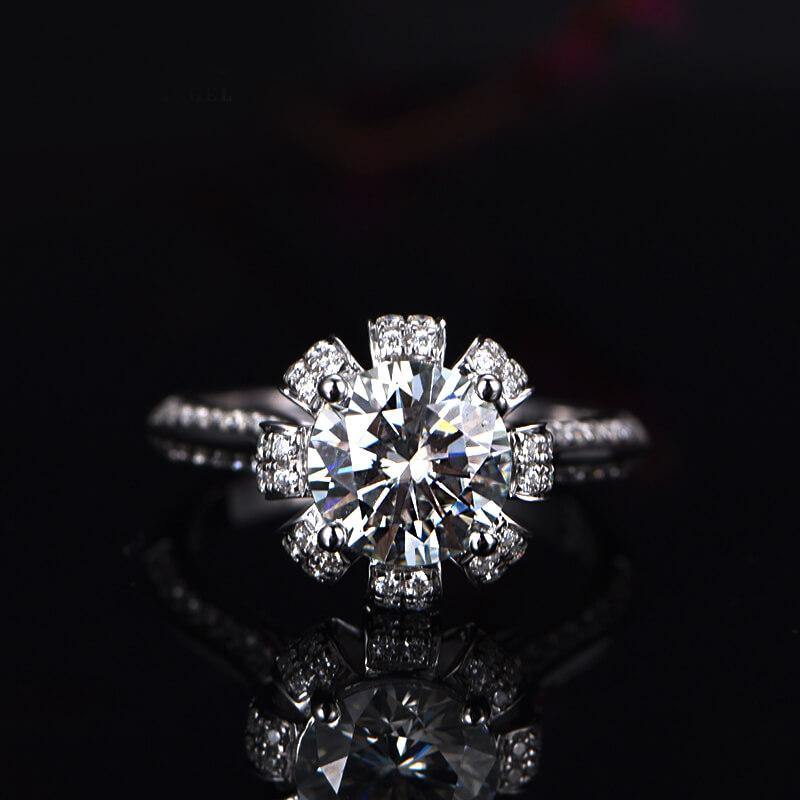 D-VVS1 Round Premium Moissanite Luxury Floral Gold Engagement Ring - Image 6