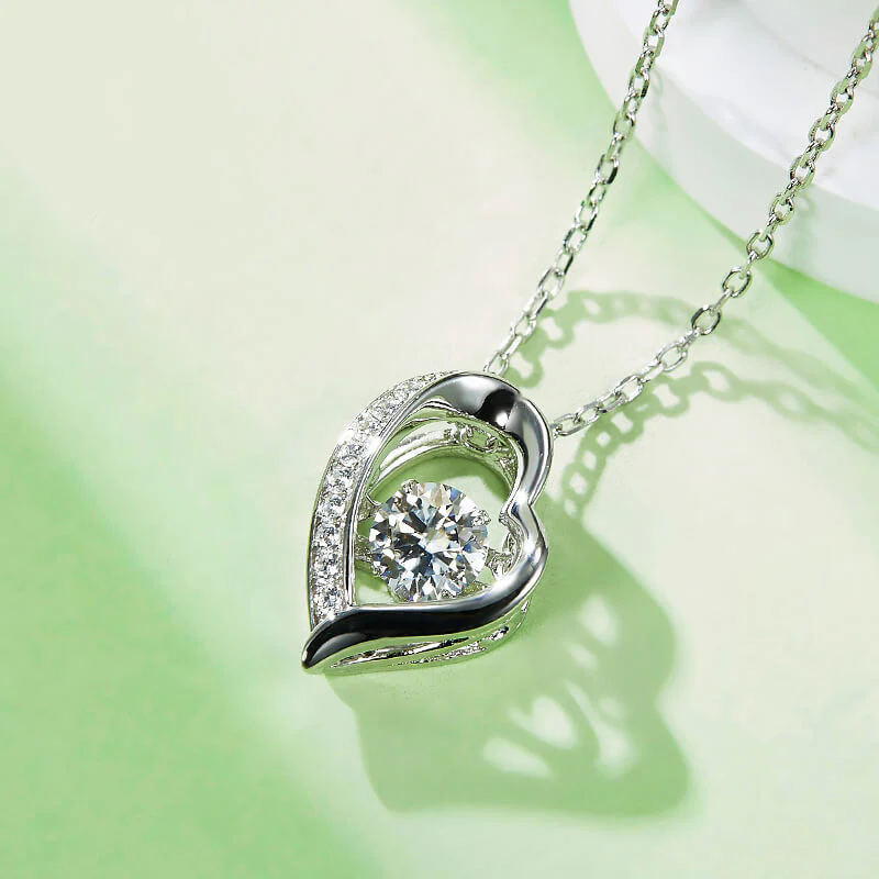 Dancing Moissanite Heart-Shaped Side Stone Necklace in Sterling Silver - Image 4