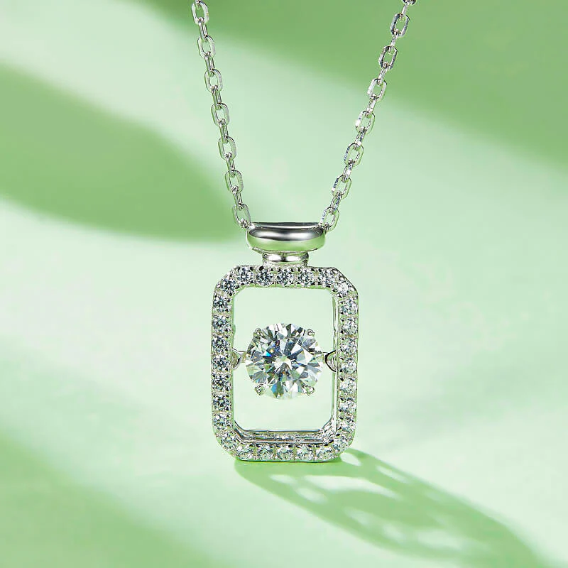 Dancing Moissanite Perfume Bottle Pave Necklace in Sterling Silver - Image 2