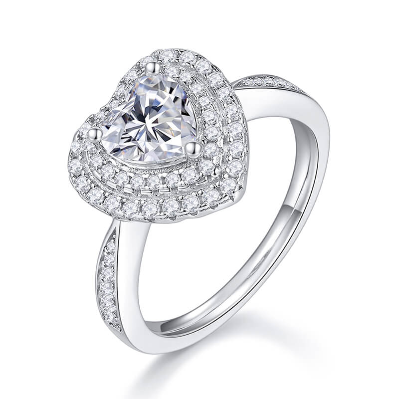 Double Halo Heart Cut Moissanite Pave Engagement Ring - Image 2