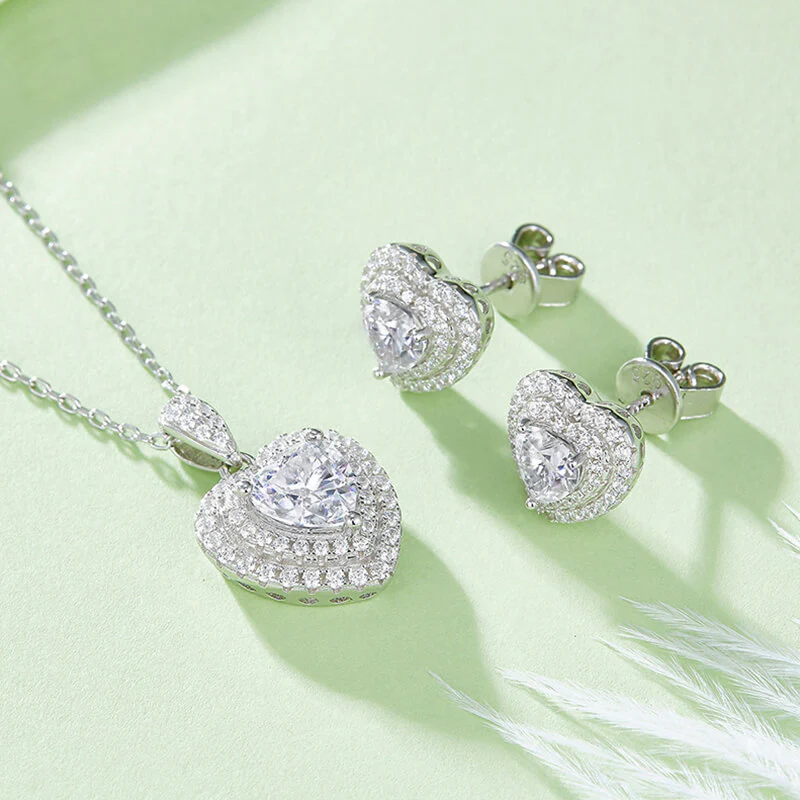 Double Halo Heart Cut Moissanite Pendant Necklace - Image 4