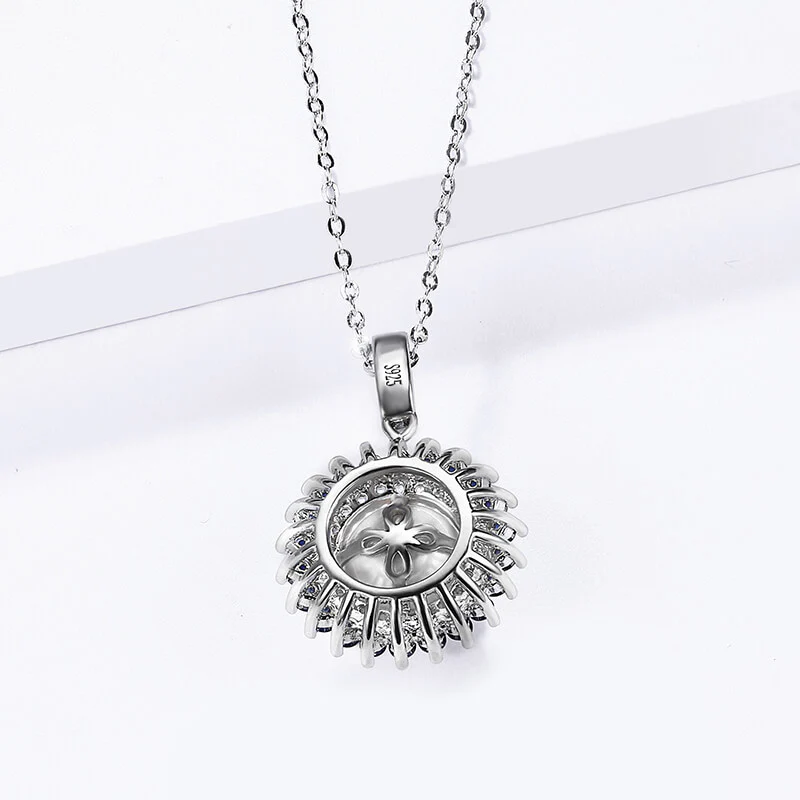 Double Halo Round Pearl Necklace In Sterling Silver - Image 4