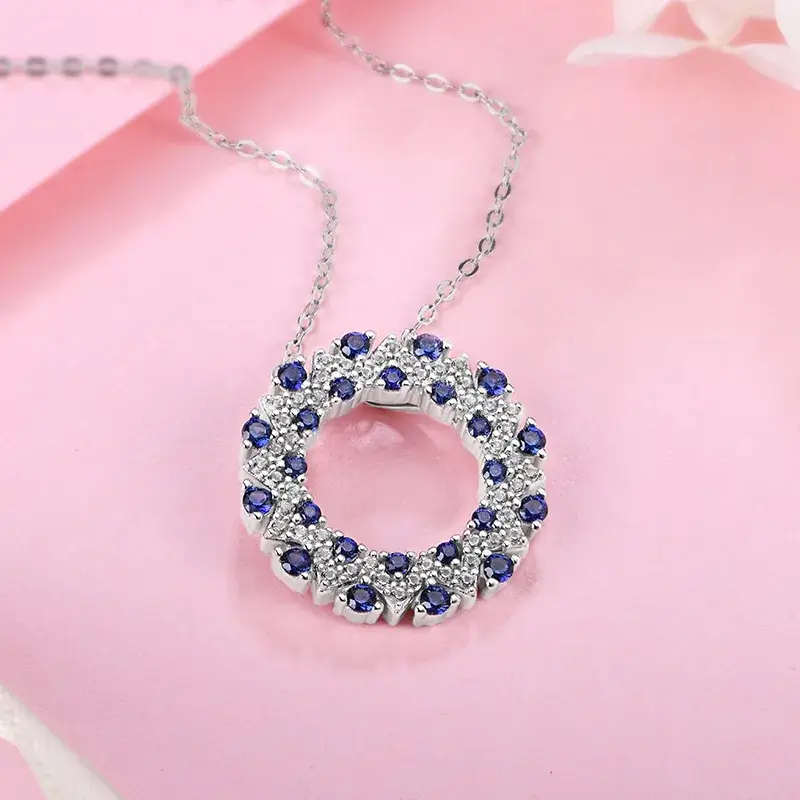 Double Hoop Lab-Created Sapphire Sterling Silver Necklace - Image 4