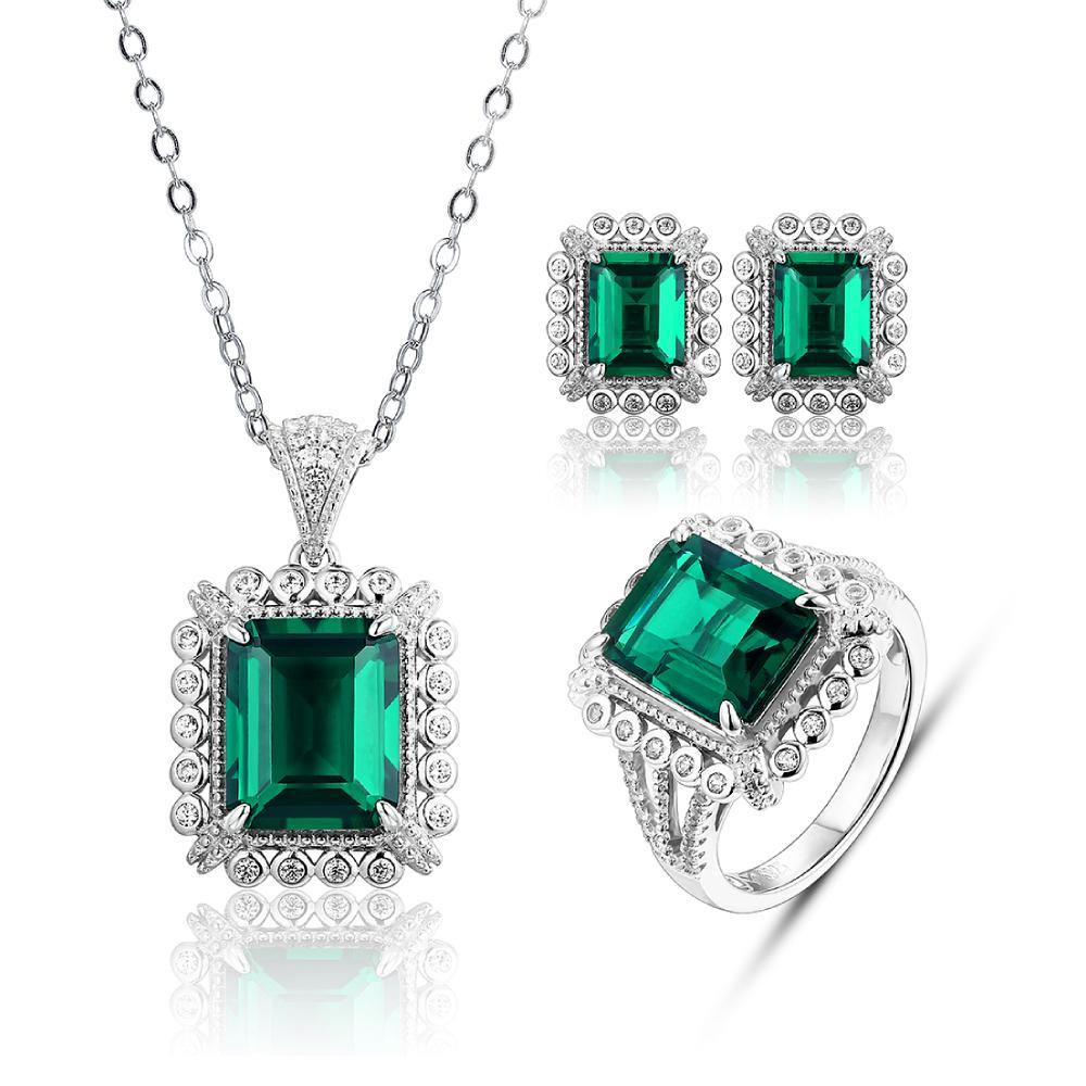 Emerald Cut Lab Created Emerald Classic Luxury Sterling Silver Ring - Image 9